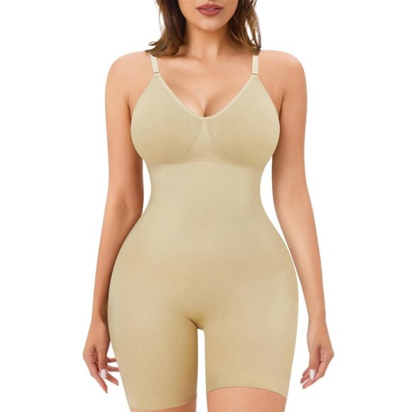 Seamless Bodysuit for Women Tummy Control Shapewear Mid-Thigh Full Body Shaper - Picture 1 of 5